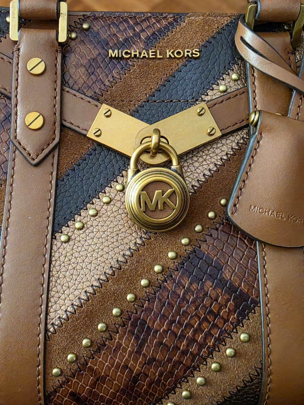 Michael Kors Brown Leather MK Lock Tote